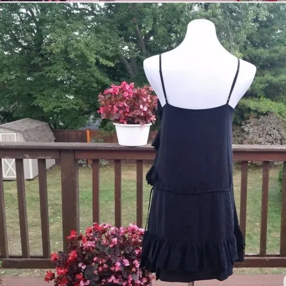 Dress Silk Tiered Festival Black Charcoal Grey Sz M BANANA REPUBLIC - Picture 2 of 4